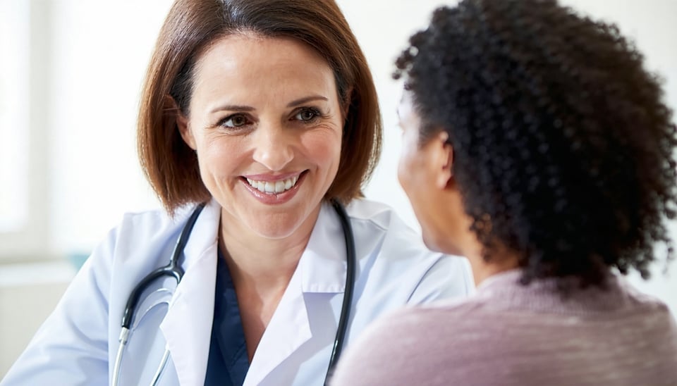 A healthcare professional discussing surgical abortion options with a patient in a clinical setting.