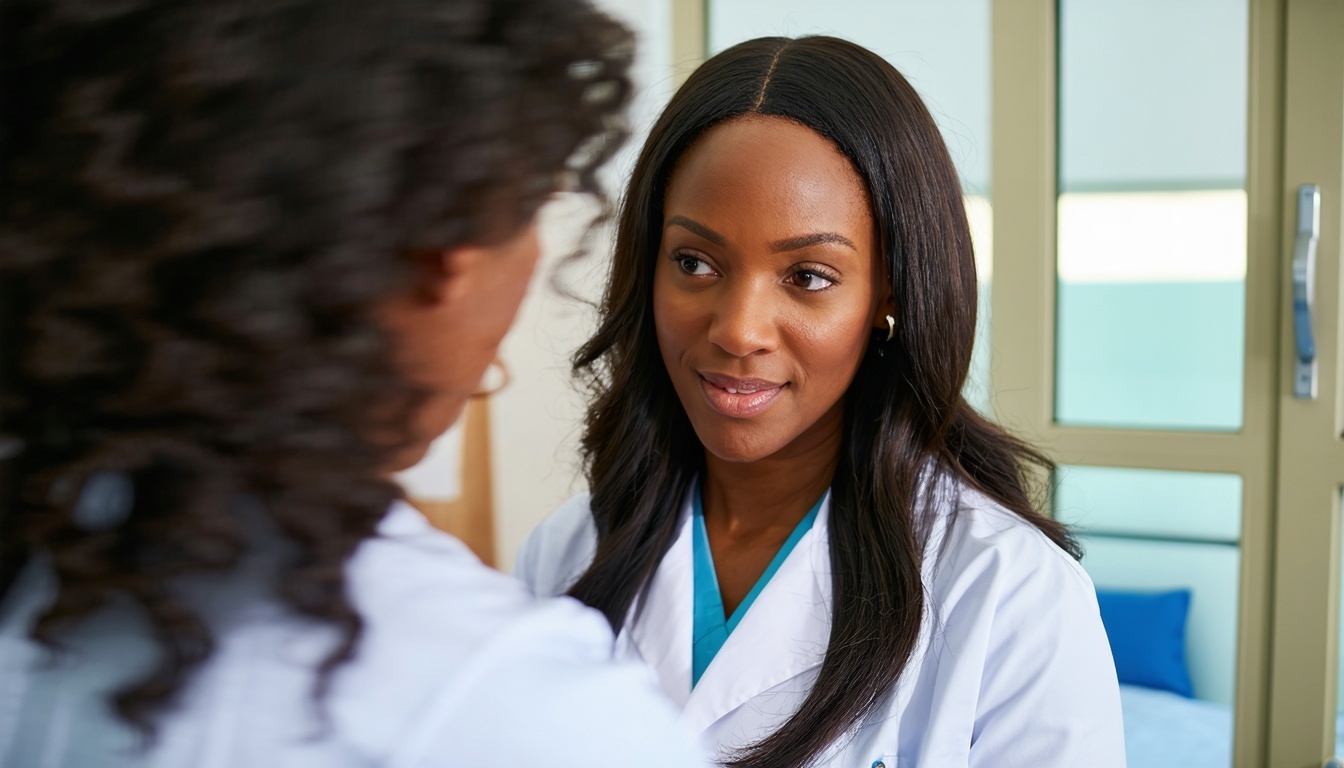 A compassionate healthcare professional consulting