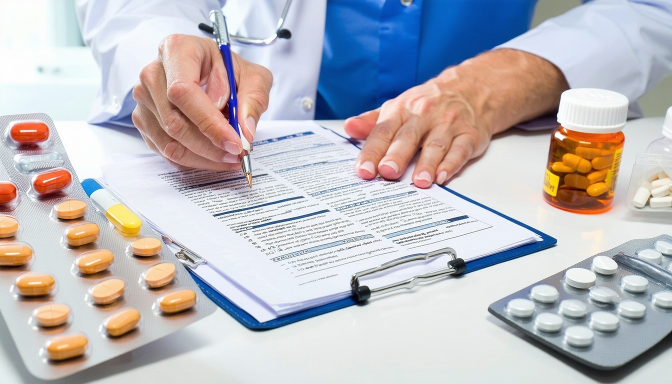 A healthcare professional reviewing a list of medi