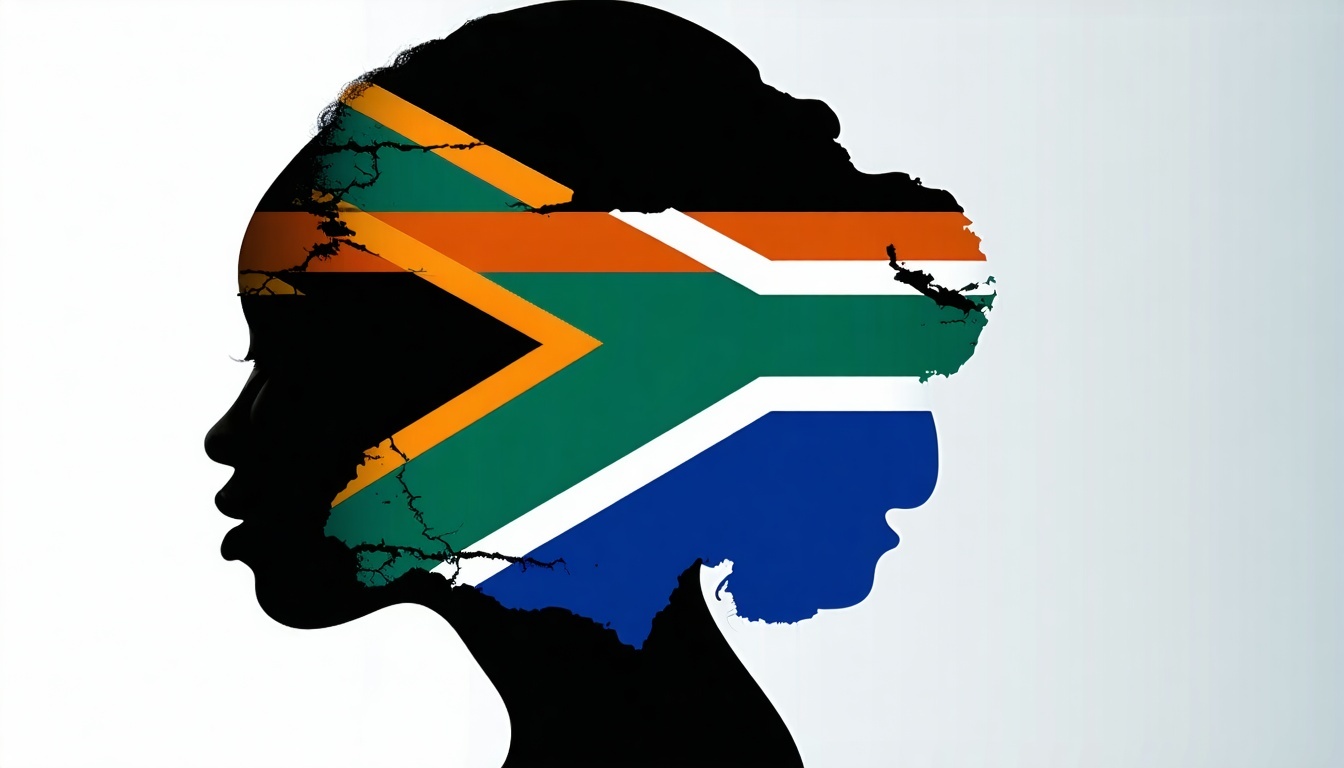 A symbolic image of South Africa's flag overlaying a silhouette of a woman, representing women's reproductive rights in the country.